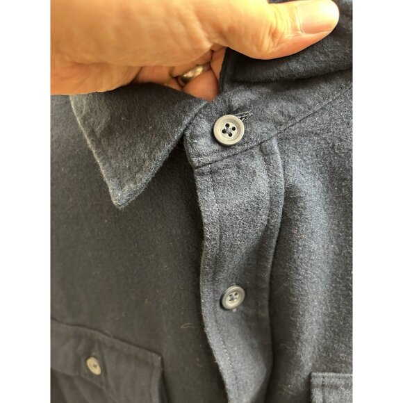 LL Bean Chamois Cloth Mens L Flannel Button Heavy Shirt Cotton Navy Blue 187923 - Picture 6 of 12